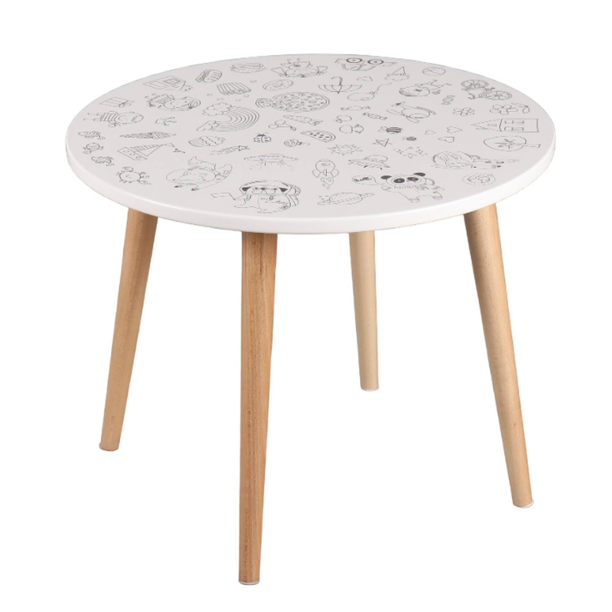 ARANAZ S.L. MANUFACTURAS DE LA MADERA Stół "Malowanie" z rysunkami i nogami sosnowymi, biały, 50x50x40