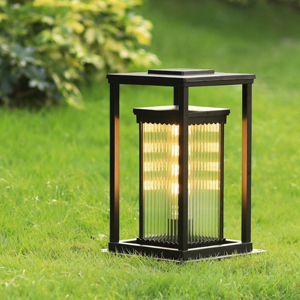 Nowoczesne oświetlenie krajobrazu szklane solarne lampy ogrodowe kwadratowe E26 słupek latarnia aluminiowa obudowa wodoodporna ścieżka światło zewnętrzna lampa trawnikowa na podwórko ganek
