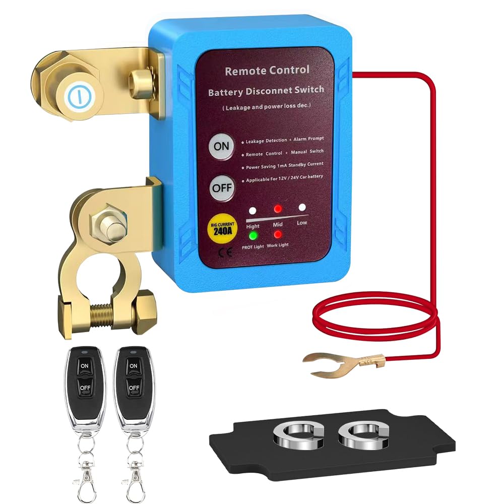 Stacca Batteria 12V con Telecomando, 240A Remoto Staccabatteria Automatico Senza Fili, Stacca Batteria per Auto, Stacca Batterie con Telecomando per Auto, Camper, Quad, Camion e Barca