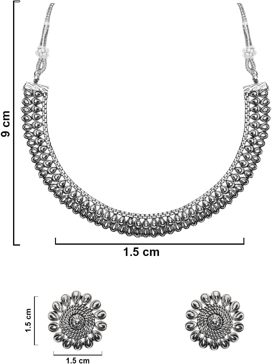 I Jewels Valentines Day Gifts For Her Silver Oxidised Indian Wedding Bollywood Choker Necklace and Earrings Jewellery Set For Women (MC058-118) - Image 6