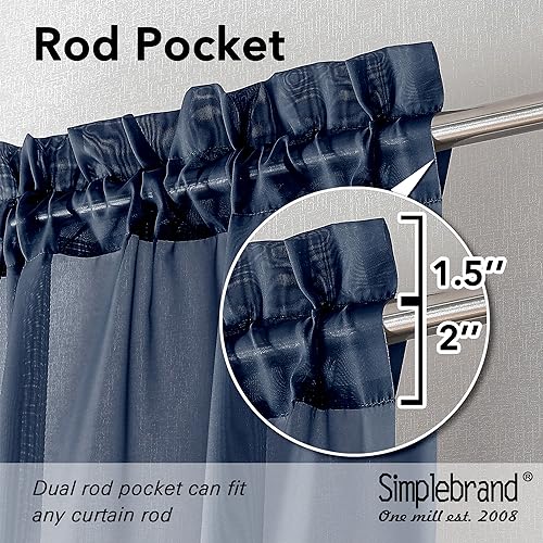 Image of Simplebrand Navy Tier Curtains for Kitchen 24 Inches Long 2 Panels Set, Rod Pocket Cafe Curtain Light Filtering Sheer Short Curtains for Bathroom /Basement Half Window 42 x 24 Inch, 2Pcs, Navy