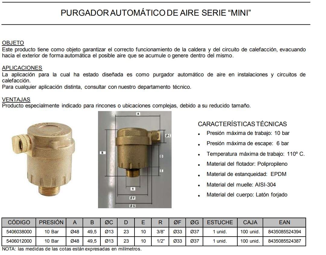"MINI" Automatic Air Vent Side Outlet (1, 3/8") (1/2"), Gold - Image 2