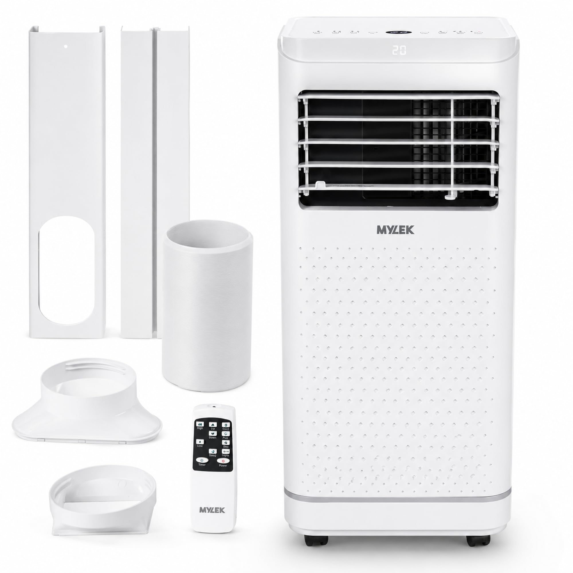 MYLEK White 9000BTU Air Conditioner 65W - Portable Cooling and Dehumidifier - Digital Display - Remote Control - 24-Hour Timer