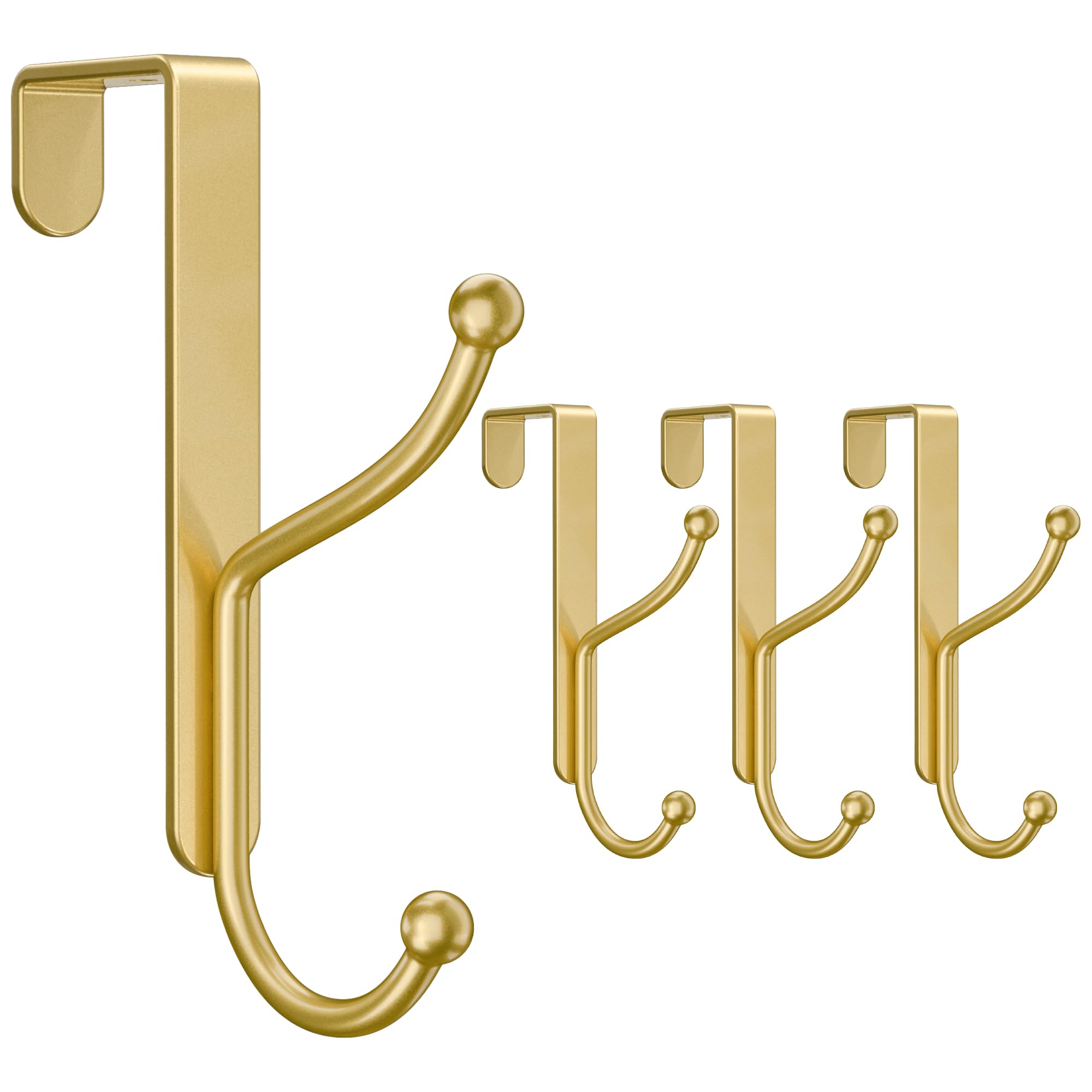 niffgaff Over Door Hook 4-Pack, Heavy Duty Door Hanger, Fits Interior Doors 1.4 Inches Thick, Organize Coats, Hats, Towels, and Bags for Entryways, Bathrooms, Bedrooms, and Kitchens, Gold