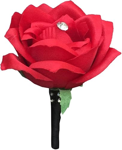 Angel Isabella Boutonniere - Rosa roja con decoración de diamantes de imitación