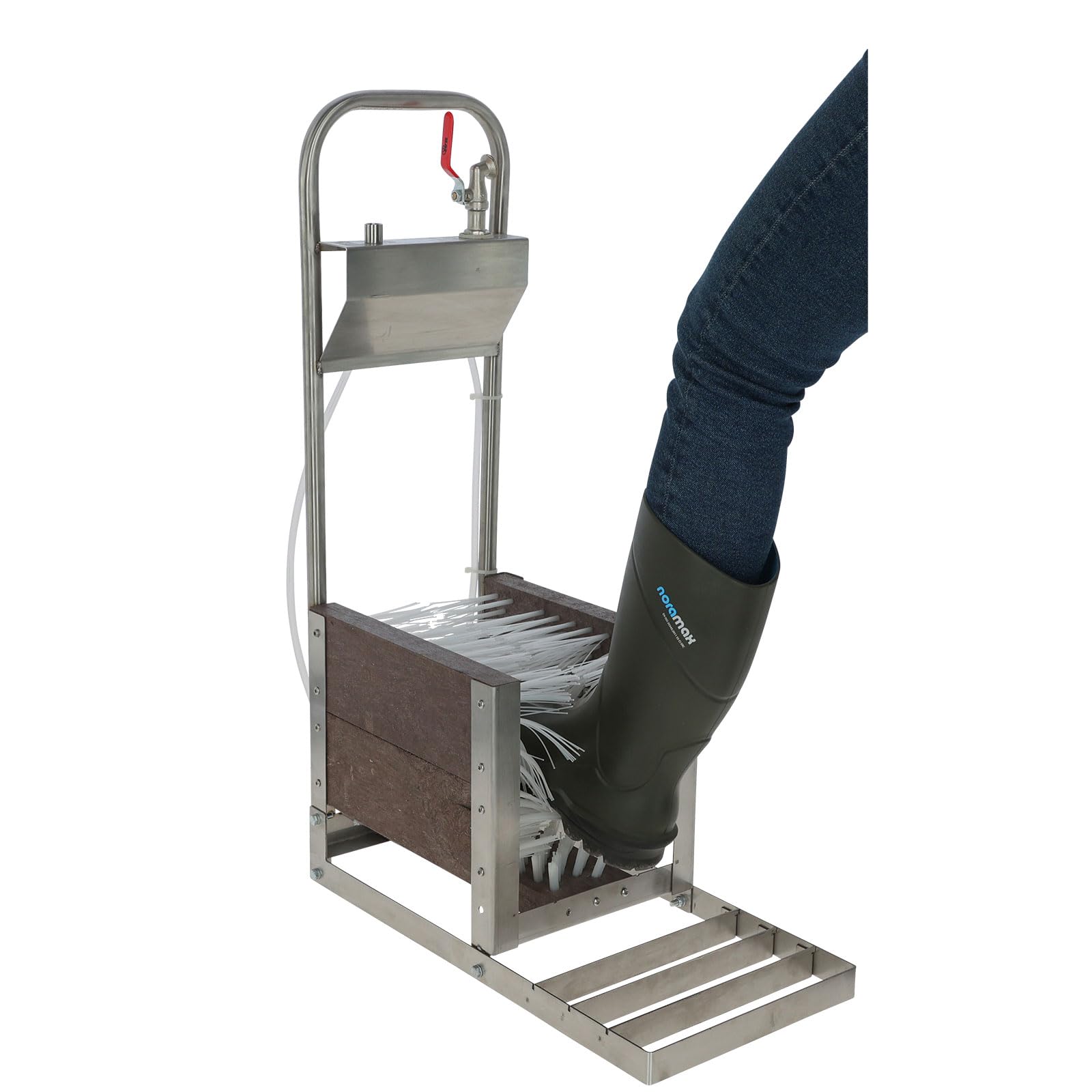 KERBL Stiefelreiniger mit Bürsten – Robuster Schuh- & Stiefelreiniger für Stall, Hof & Werkstatt – Bodenständiges Reinigungsgerät für Arbeits- und Gummistiefel - Edelstahlausführung, 296900