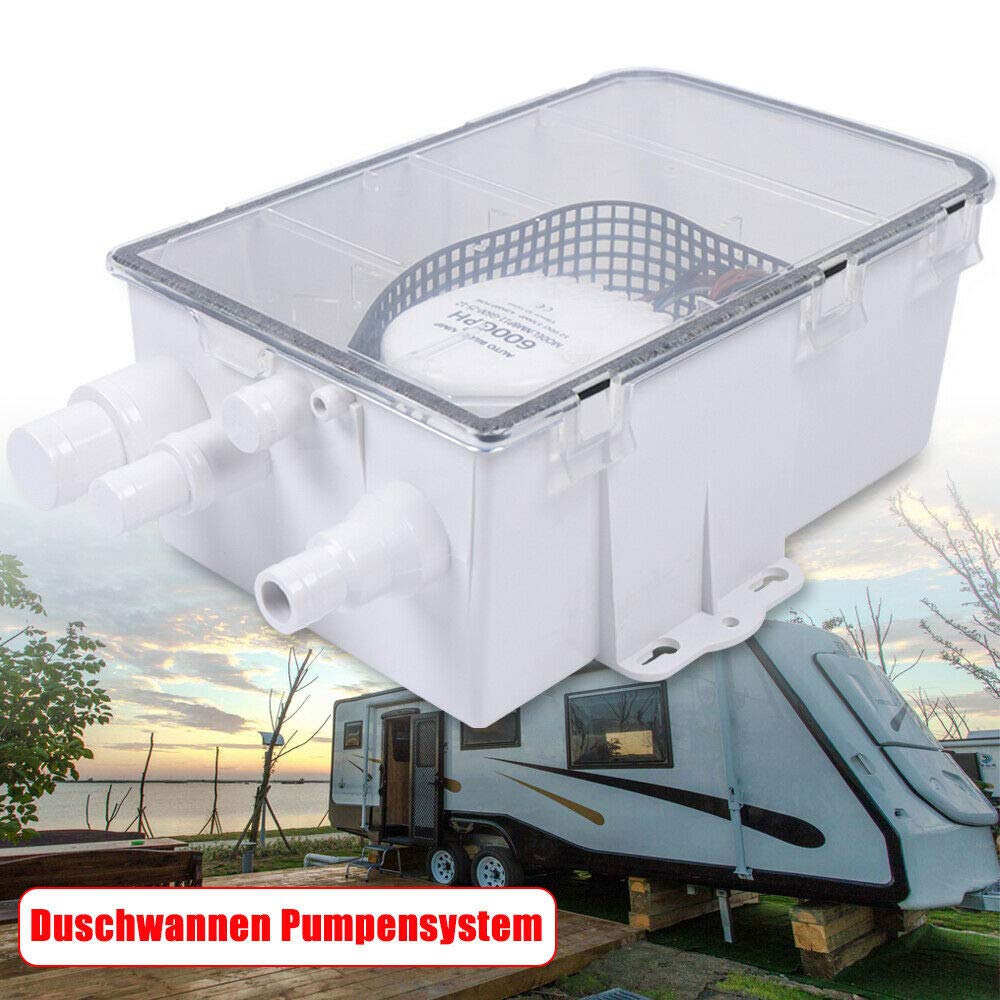 600GPH Dusche Pumpensystem mit Schwimmerschalter, Einlässe Ablauf Kit System Duschsumpfpumpensystem Bilge 12V 750 GPH Multi Port Drain Box