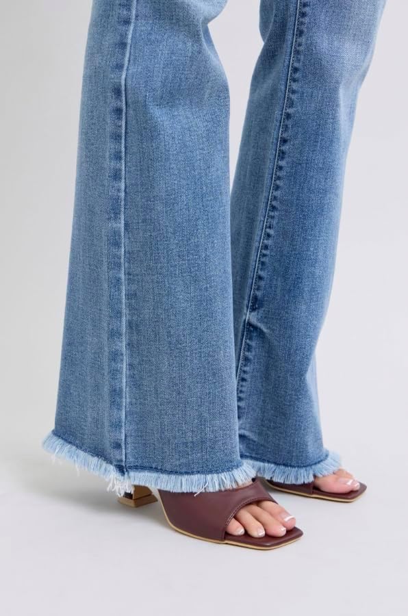 Judy Blue High Rise Bootcut with Fray Hem Jeans- Ivory Gem - Image 4