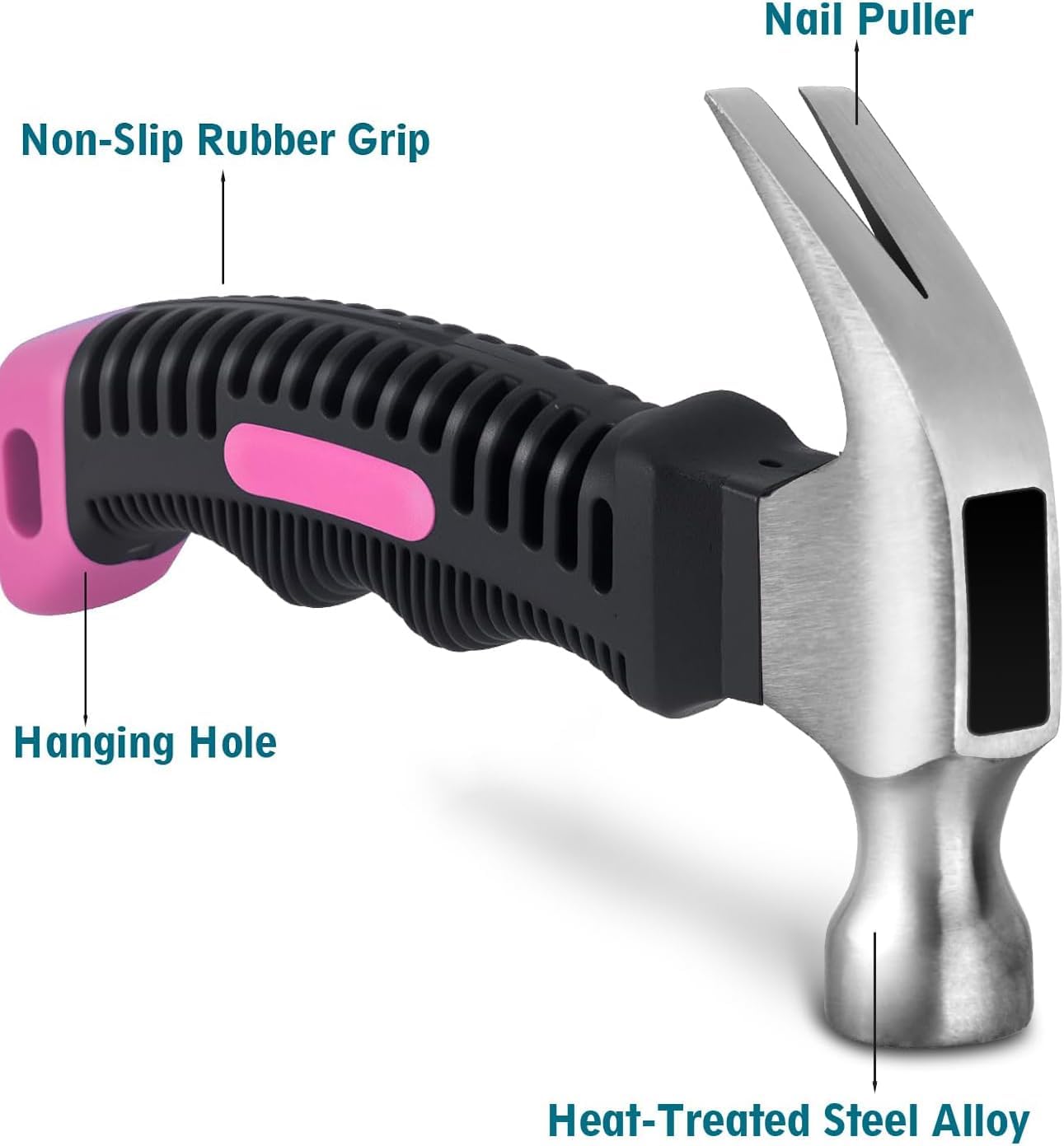 8 oz Small Claw Hammer - Mini Hammer for Women&Kids - Little Hammer for Household Projects, Woodworking & DIY Tasks - Pink