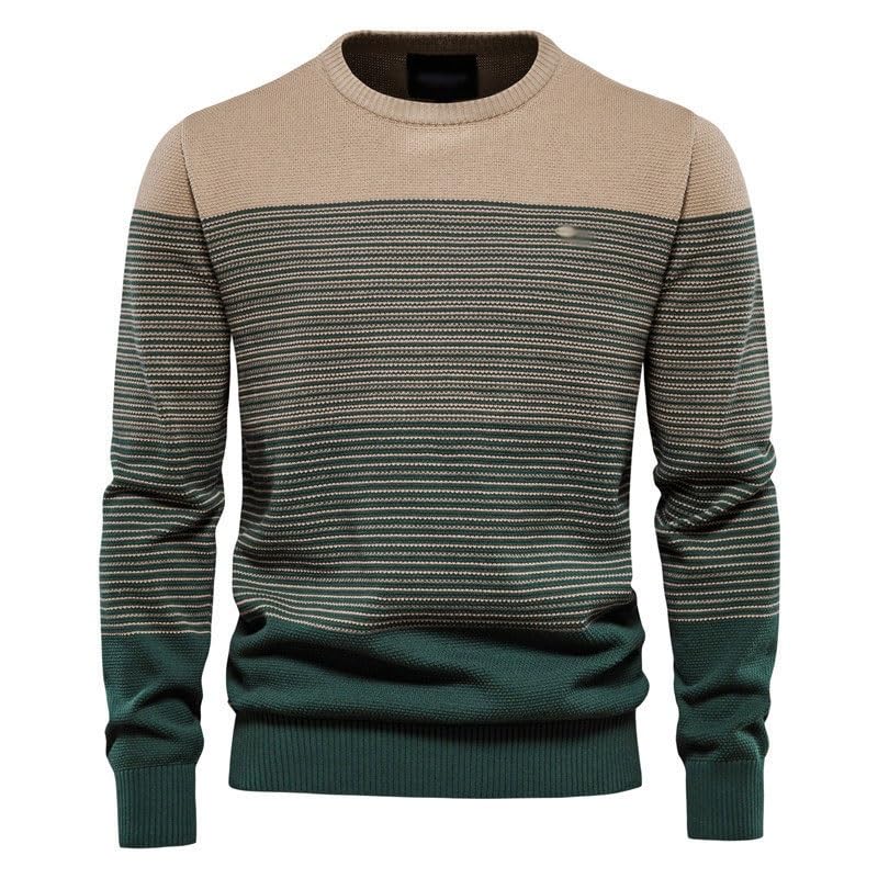 Men's Sweater Slim Fit Round Neck Striped Men Knitted Casual Sweaters Gray