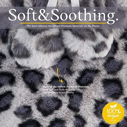 Lypocs Hot Water Bottle With Animal Print Soft Cover, 1.8L Large Capacity Hot Water Bag With Pom-Pom Decoration For Pain Relief Cramps, Feet And Bed Warmer, Leopard Cream #TOP3