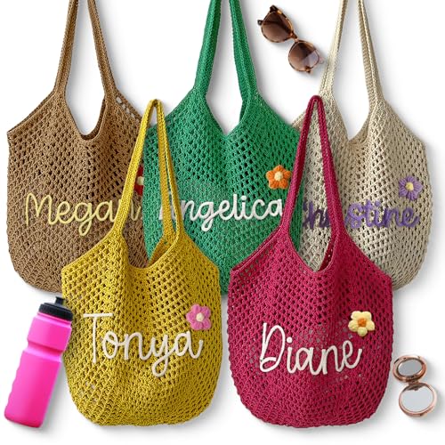 UIDMEN Personalized Beach Bag for Women, Custom Name Straw Tote Bag, Weekender Bag, Casual Boho Shoulder Handbag, Gifts for Mom, Wife, Girlfriend, Birthday Wedding Bachelorette Xmas Gifts