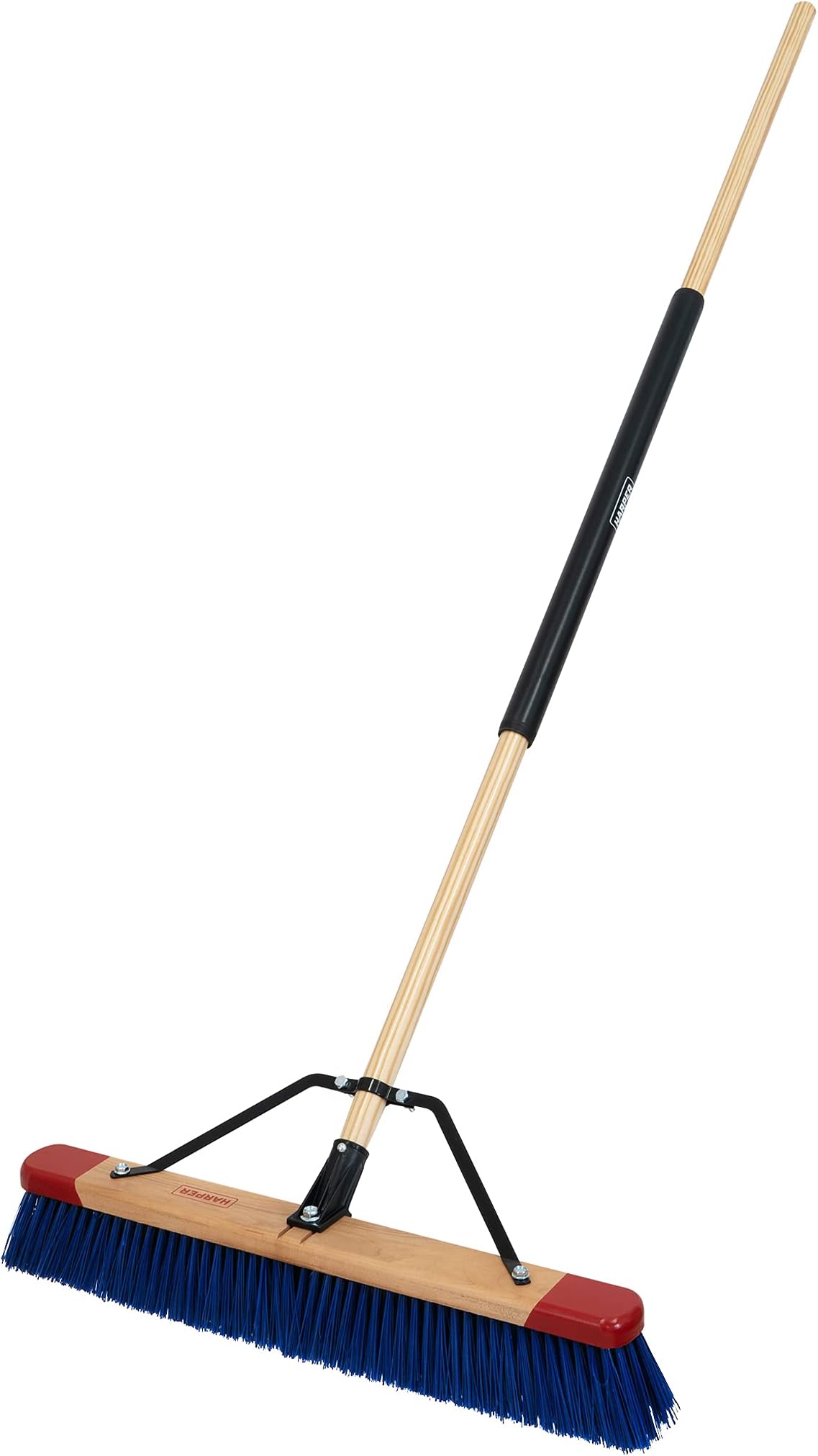 Harper 24 Inch Push Broom with Stiff Bristles, Premium Heavy Duty Outdoor Wet/Dry Rough-Surface, for Mulch, Gravel, Oil Dry, Dirt, Soil, with Long Wooden Handle