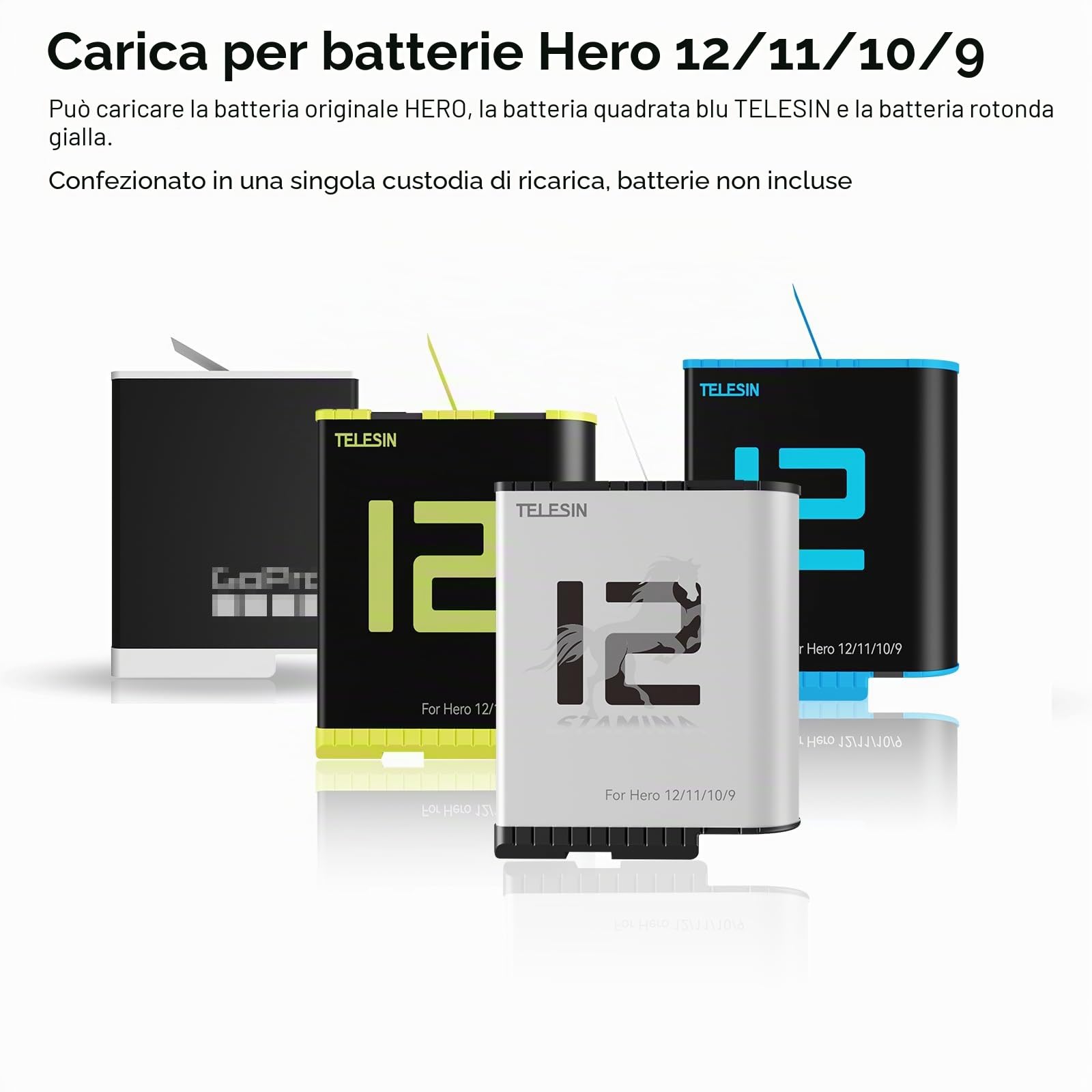 TELESIN Caricabatteria Tascabile per GoPro Hero 12 11 10 9, Ricarica Rapida, Design Portatile, 3 Slot, 2 Memorie per Schede TF, Compatibile con Batterie Enduro e Standard, Accessori