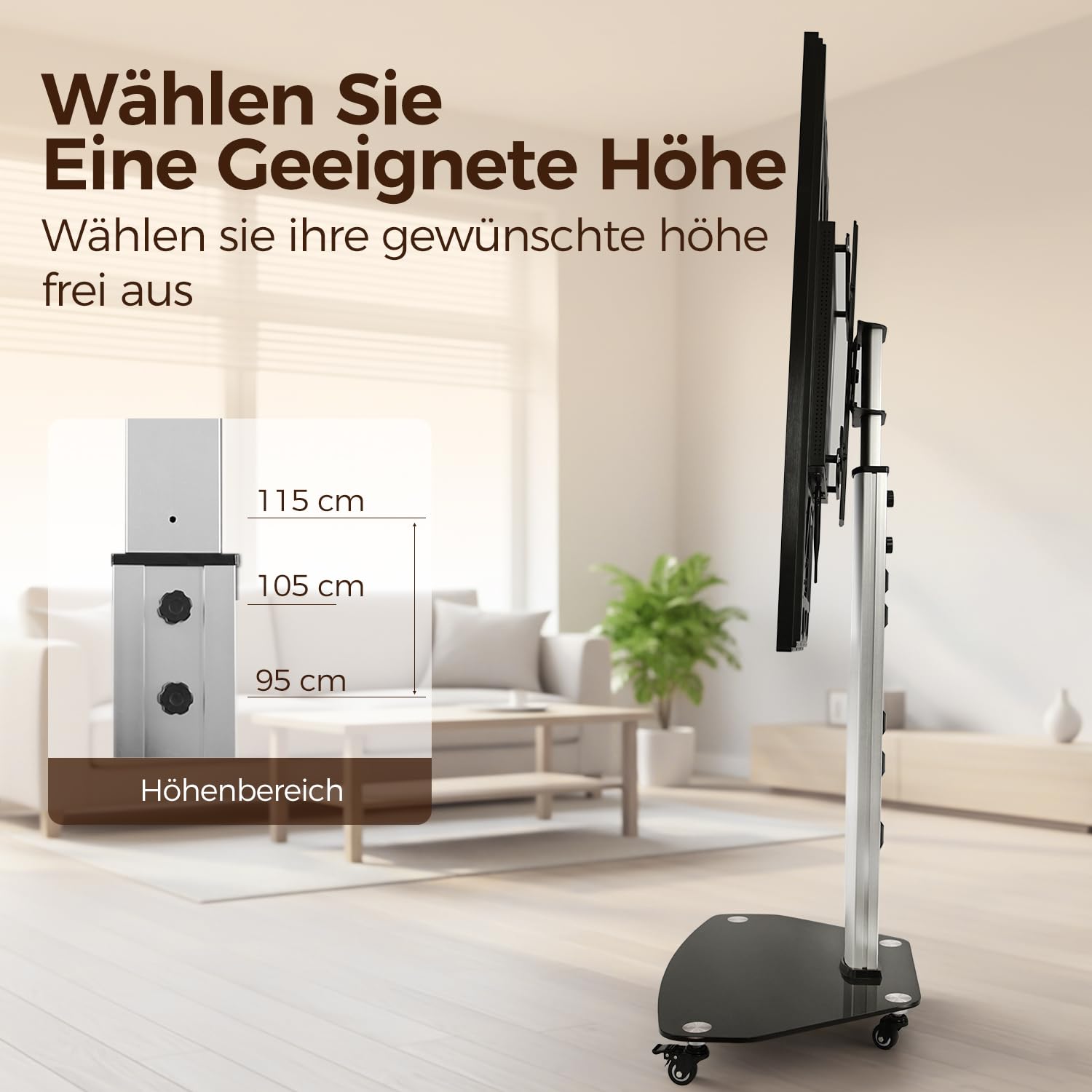 JAV Interaktives Whiteboard Ständer Mobiler Smart Board Ständer Rollbar für 32-55 Zoll Tragbarer Smart Screen mit 4 Feststellbare Räder Höhenverstellbar Bodenständer für Büro Klassenzimmer Zuhause