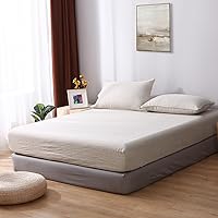 Vista 4 de S VICTORY SYMBOL Funda de colchón de lino 100% orgánico, bolsillo profundo de 16 pulgadas, 60 x 80 pulgadas, sábana inferior de lino francés lavado