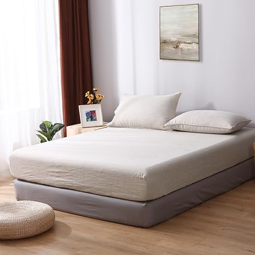 Miniatura 4 de S VICTORY SYMBOL Funda de colchón de lino 100% orgánico, bolsillo profundo de 16 pulgadas, 60 x 80 pulgadas, sábana inferior de lino francés lavado