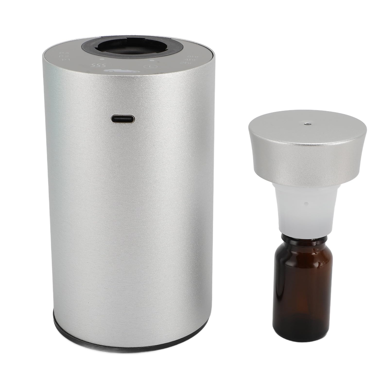 Difusor de Aceite Esencial pequeño Coche portátil, pulverizador sin Agua con Pilas, máquina de aromaterapia silenciosa con Intensidad Ajustable, Elegante diseño de aleación de (Plata)