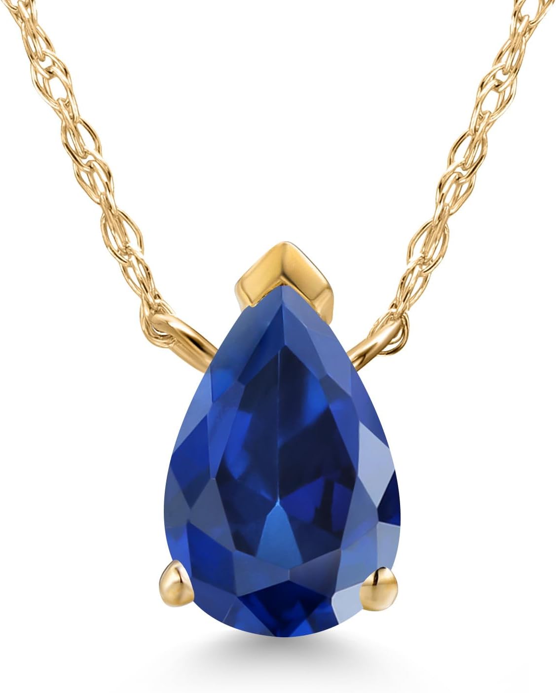 Gem Stone King 10K Yellow Gold Gemstone Birthstone Solitaire Teardrop Pendant Necklace for Women | 7X5MM Pear Shape | 18 Inch Gold Chain | Jewelry Gifts for Mom Wife