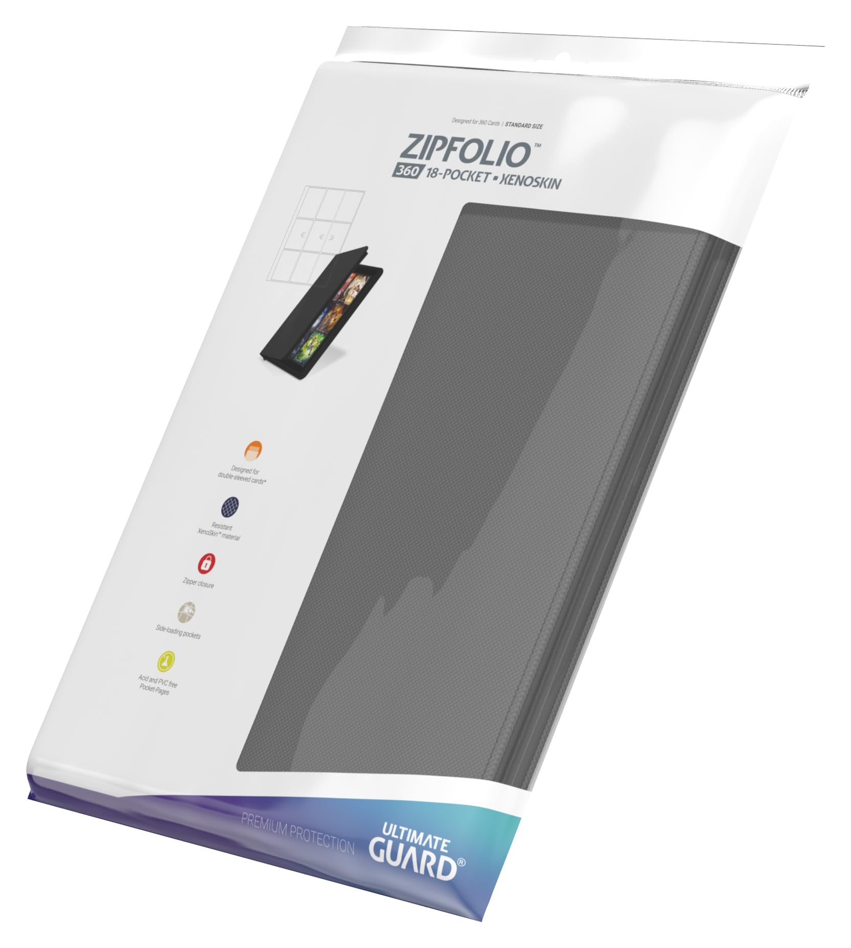 Ultimate Guard UGD010213 Zipfolio album na karty XenoSkin 360-18 kieszeni, szary