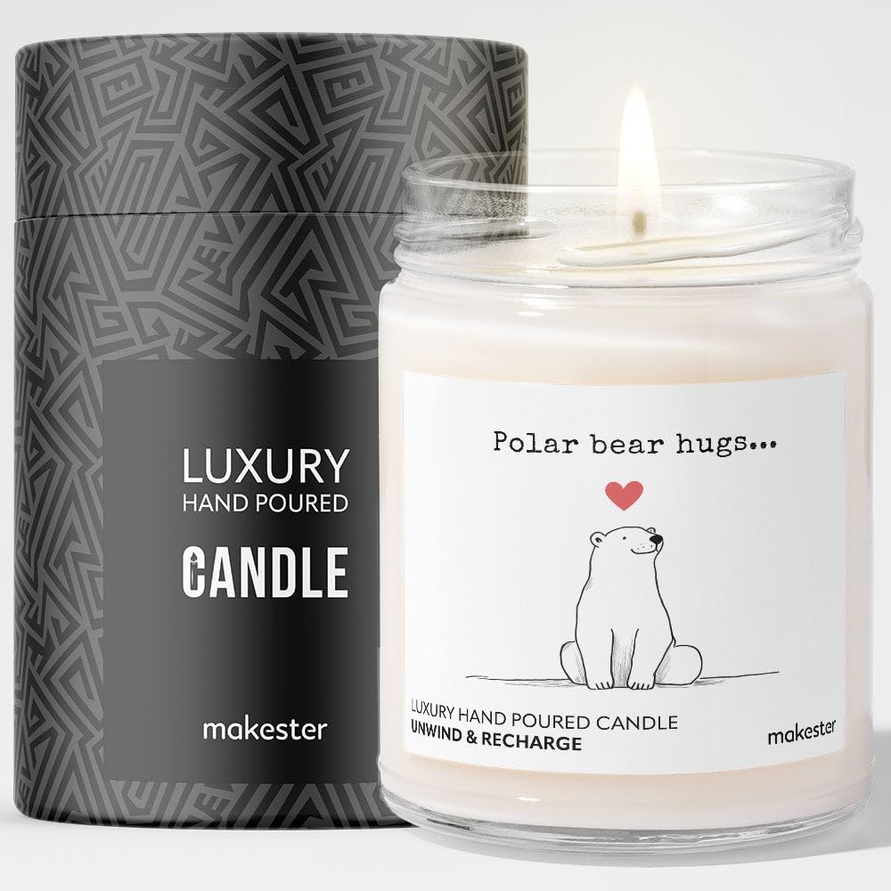 Polar Bear Gifts - Luxury Soy Wax Candle - Vanilla, Jasmine, Sugared Almond - Makester, White, 220g