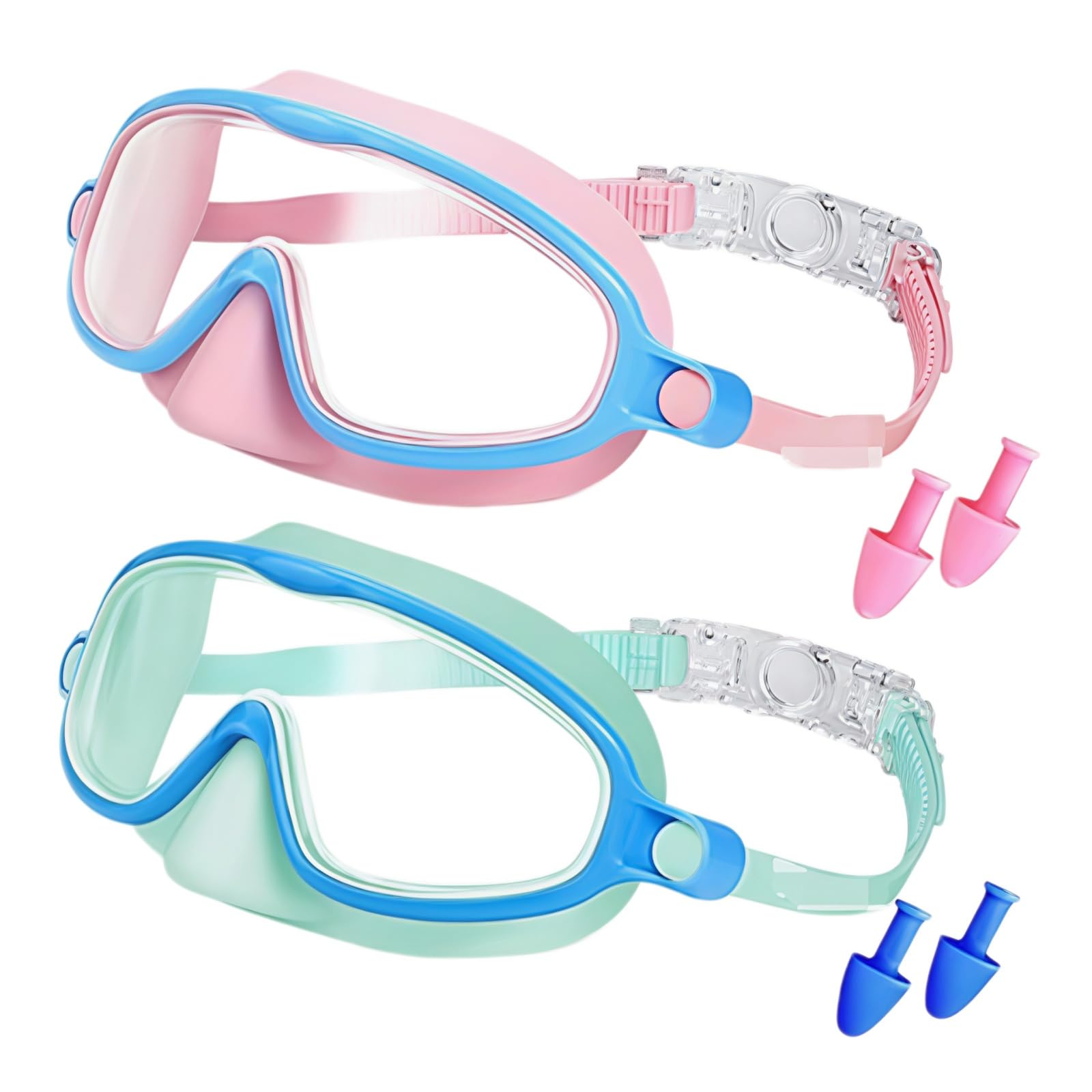 tibatoes goggles with nose cover, 2 Pack Kids Swim Goggles Anti-Fog