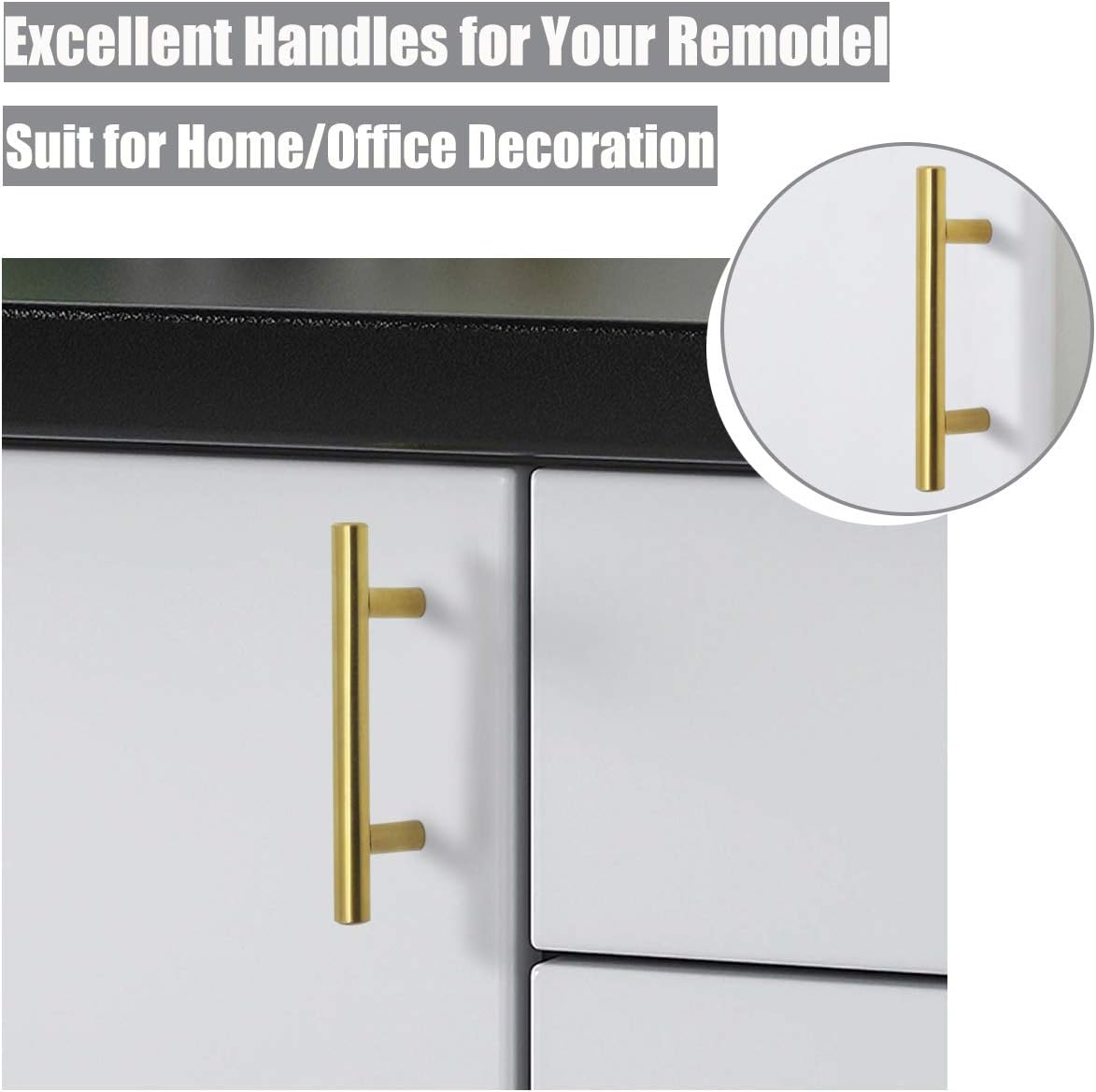 Probrico (5 Pack 3" Hole Centers Gold Cabinet Pulls, Euro Bar Cabinet Hardware Kitchen Bathroom Cabinet Modern T Bar Dresser Pull Drawer Handles, 5 Inch Overall Length