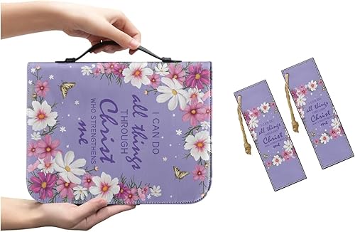 Miniatura 2 de Funda de piel sintética con diseño floral de mariposa y 2 marcapáginas, resistente a las manchas, portátil, para mujeres, accesorios bíblicos