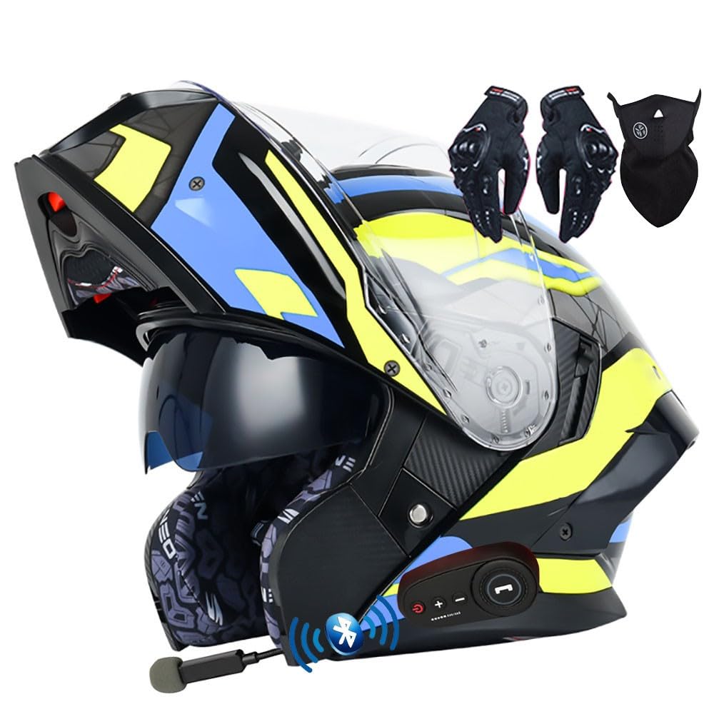 Letetexi Bluetooth Flip-up Modular Motorcycle Helmet ECE Approved Motorbike Front Helmet Anti-fog Visor Tinted Motorbike Helmets Racing Crash Karting Full Face Motorbike Helmets XXL