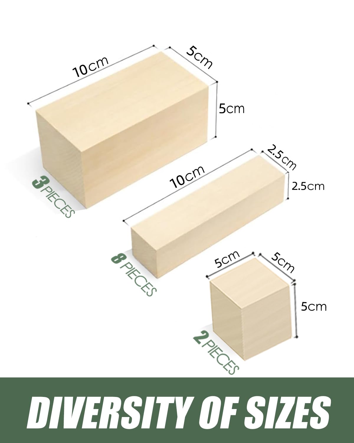 Bluvizo Basswood Woodworking Carving Blocks: 13 Pcs Unfinished Softwood Blocks Kit with Stickers in 3 Different Sizes - Image 3