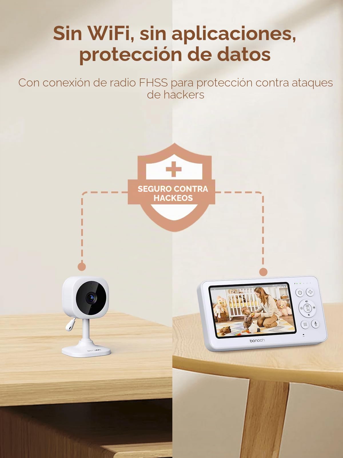 Bonoch - Babyphone (4,3 pulgadas, con cámara, 720p, batería 4000 mAh, sin Wi-Fi, visión nocturna, audio dúplex, modo VOX, sensor de temperatura, 8 canciones, zoom x2, x3, x4