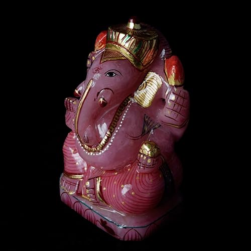 Miniatura 4 de Estatua de Ganesh Estatua de cuarzo rosa de aproximadamente 1400.00 quilates Escultura Éxito Elefante Dios Figurilla - Vinayak Ganesha V-4475, Gema,