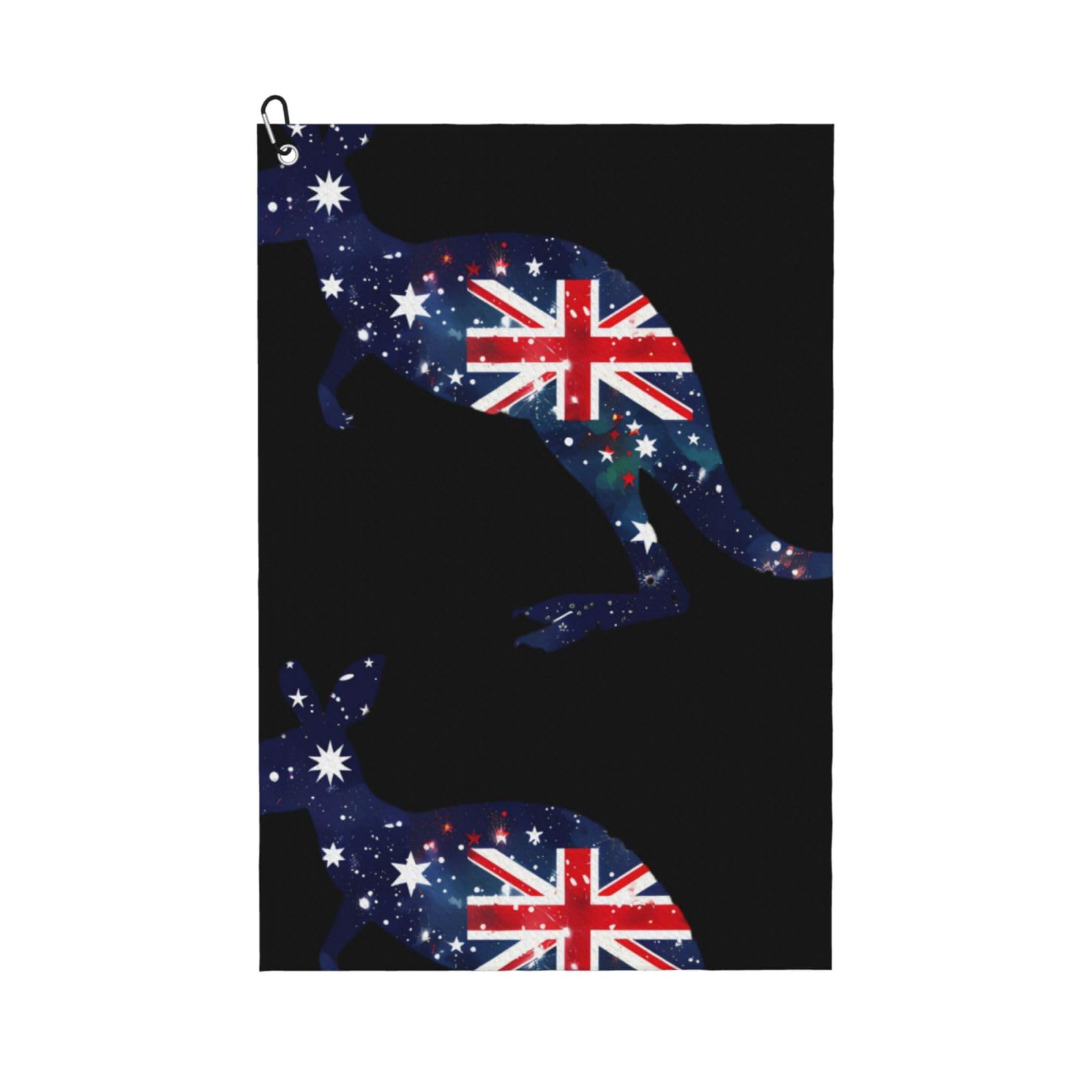 peiyeety Patriotic Australian Hopping Kangaroo Australia Flag Microfiber Golf Towel with Carabiner Clip, 16x24 Inch Absorbent Waffle Weave Towel for Golf Bags