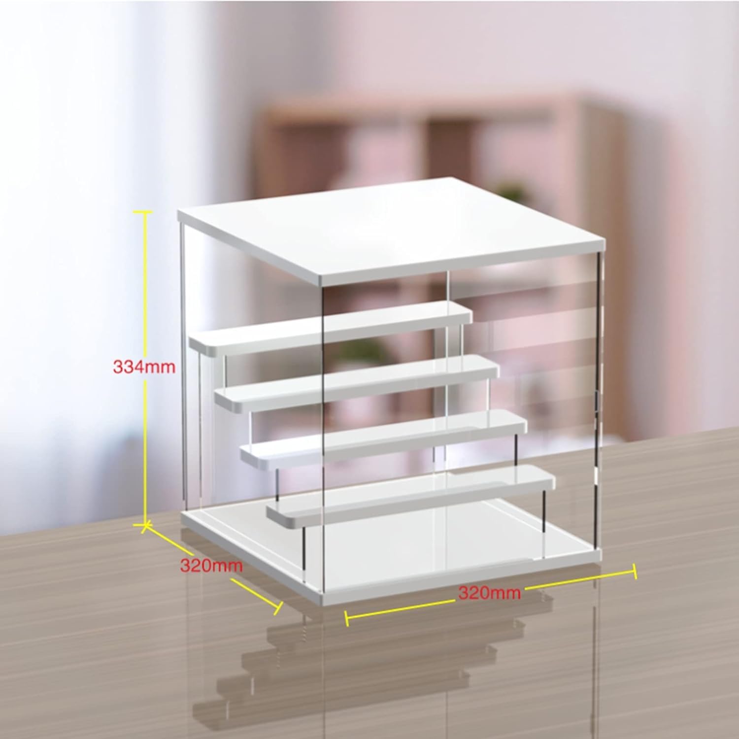 ApuaVireo&Co Acryl-Vitrine mit 2–5 Ebenen und weißem Sockel for Sammlerstücke, weiß und transparent, mehrere Größen(Transparent,(LxWxH) 32x32x33.4cm)