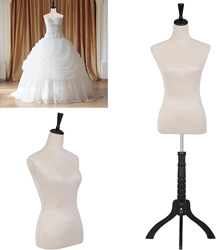 BLKMTY Maniquí femenino con forma de torso para costura, maniquí de costura, altura del cuerpo, modelo de vestido de ropa ajustable con base de