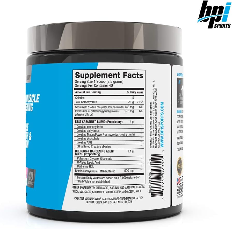 BPI Sports Best Creatine Defined Lean Muscle Hardening Agent, High Performance Monohydrate Powder, Sour Candy, 12 Ounce