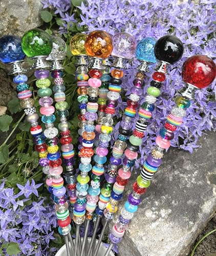 Blumenstecker (1 Stück / 36cm) Feenstab mit Perlen, Gartenstecker,...