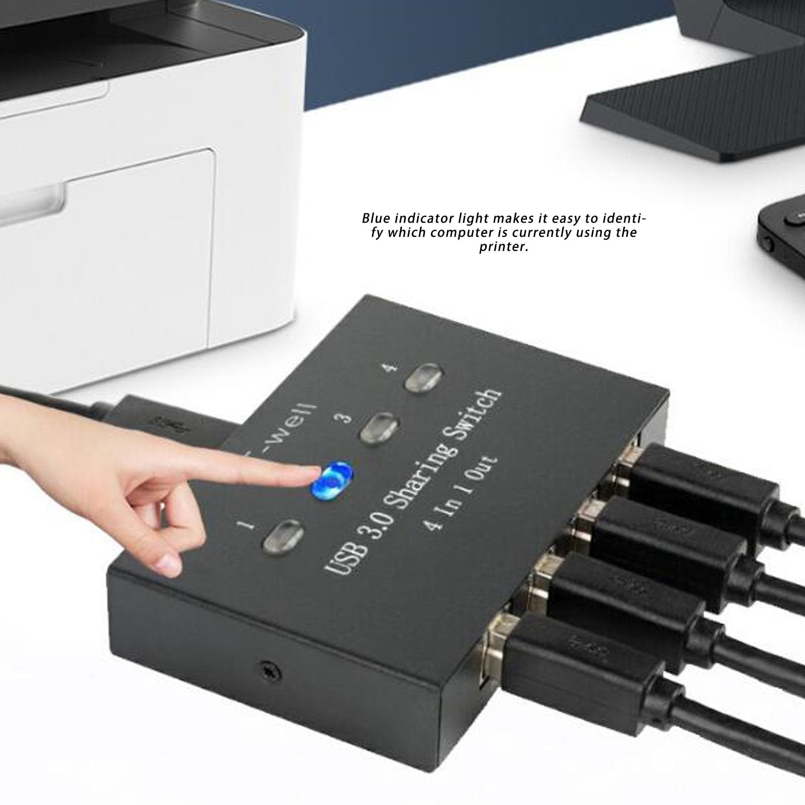 Jectse Switch per Condivisione Stampante USB 3.0, Commutatore Manuale 4 in 1 Uscita per Computer, con Connessione Stabile per più Sistemi Operativi e OS X