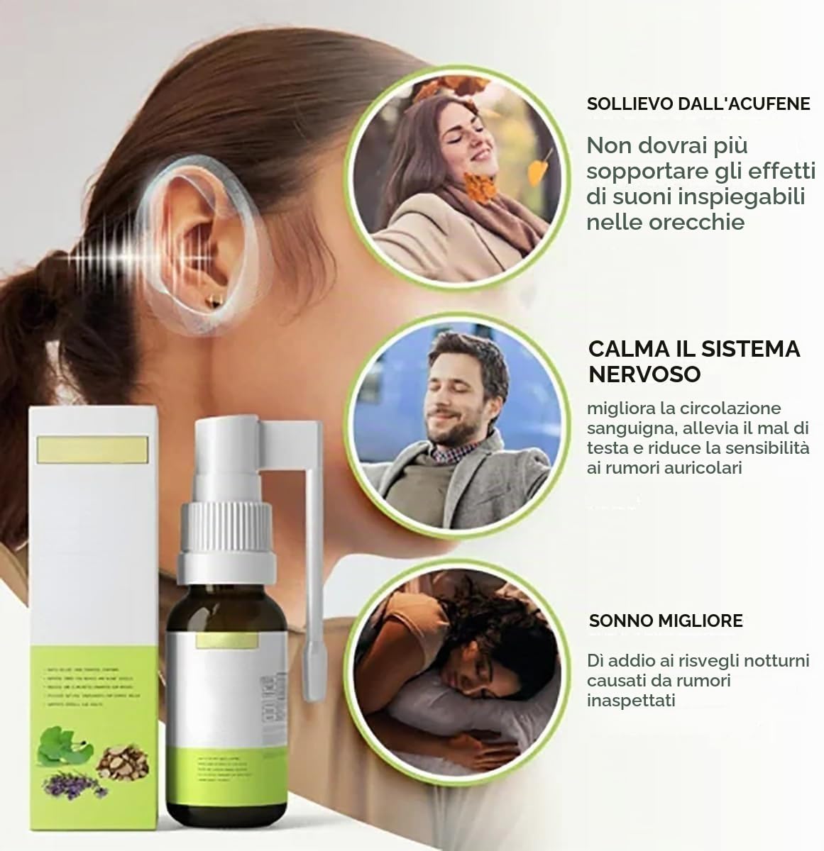 Spray per sollievo da acufene, spray per sollievo dall'acufene, sollievo per acufene per orecchie che ronziano, inalatore per acufene (2 pezzi)