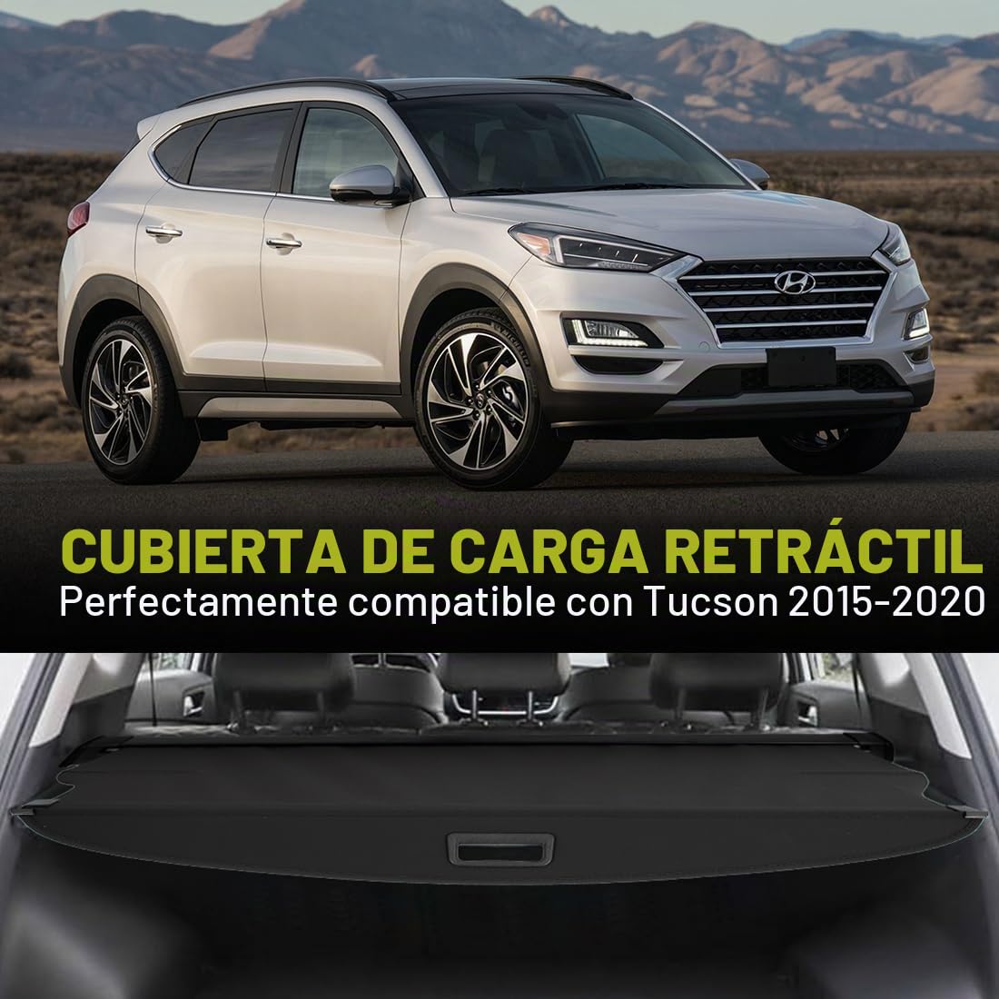 Cubierta de Carga Retráctil, Pantalla Retráctil para Maletero Negra compatible con Tucson 2016 2017 2018