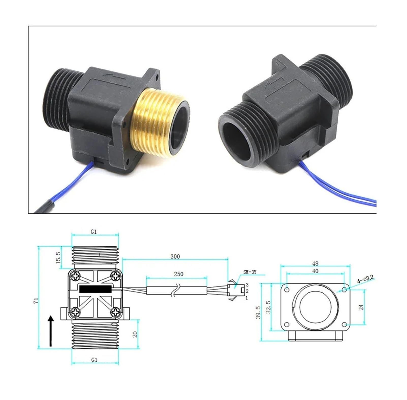 Commutateur de capteur débit d'eau magnétique, Filetage G3/4" / G1", Laiton plastique