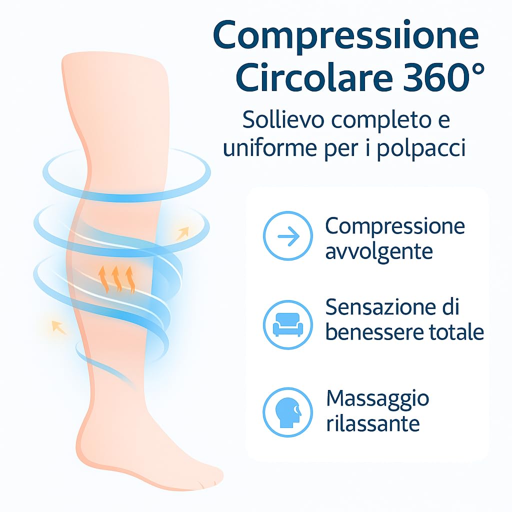Massaggiatore Polpacci Elettrico a Compressione - Pressoterapia con Calore per Gambe Leggere, Sollievo da Gonfiore, Stanchezza e Relax - Dispositivo Portatile Ricaricabile (1 Unità)