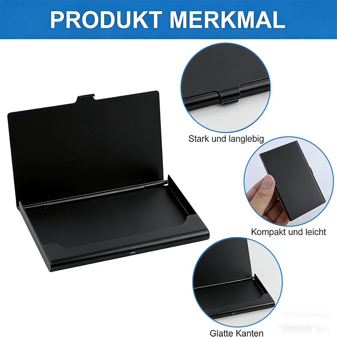 Estuches para tarjetas de visita, 2 piezas aluminio superligero para tarjetas de visita, tarjetero delgado profesional, carteras de metal para viajes y negocios para mujeres y hombres, Negro