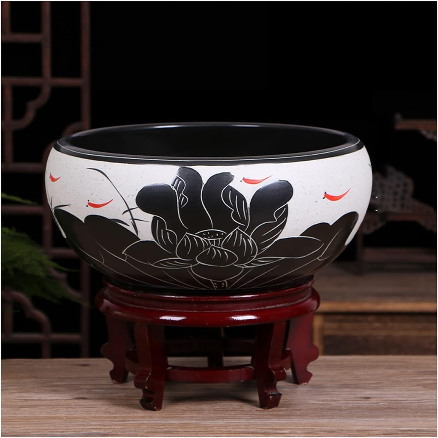 Fish Tank Aquarium Fish Tankchinese Style Ceramic Goldfish Bowl Home Living Room Office Desktop Fish Culture Bowl Aquarium Starter Kits Fish Tank Decor(A,24CM)