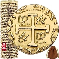 Leib Games Large Metal Pirate Coins - 35 Gold Treasure Coin Set, Metal Replica Spanish Doubloons for Pirate Party Decorations & Favors, Tokens, Toys, Cosplay - Pirate Treasure Chest, Size 1.18\"