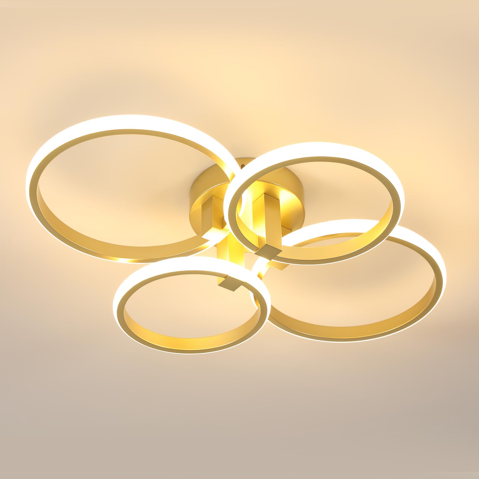 DELIPOP Plafoniere LED Moderno Oro, Lampada da Soffitto 56W 6300LM 3000K | Rotondo Lampadario per Soggiorno, Camera da Letto, Sala da Pranzo