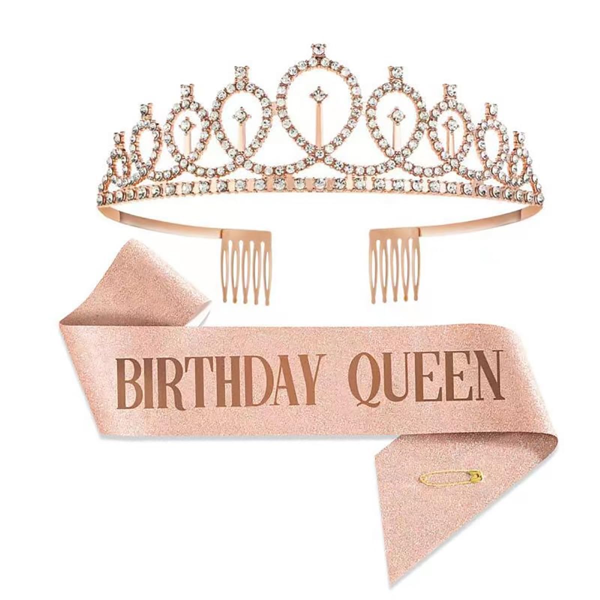 ZONVER® Birthday Queen Sash and Crown Rose Gold 1Pcs Birthday