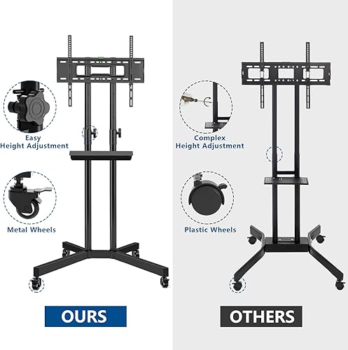 Miniatura 7 de Rfiver Carrito de TV móvil con ruedas, soporte de TV de 32 a 80 pulgadas para pantallas curvas planas LCD LED OLED, soporte de TV de altura