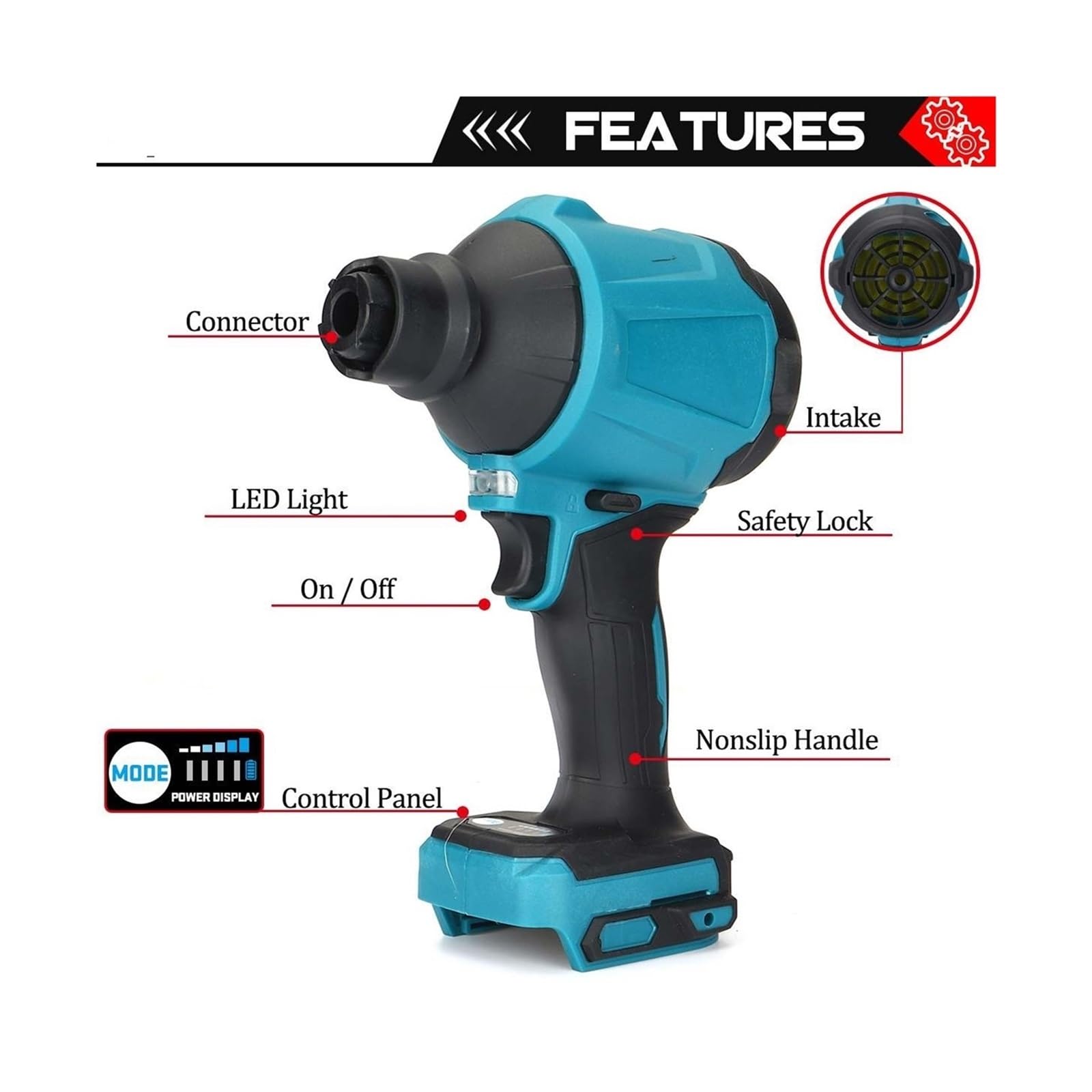 Soplador centrífugo 8 Piezas 1000 W 45000 RPM soplador de Polvo inalámbrico, inflador función vacío Juguete multifunción for batería 18 V