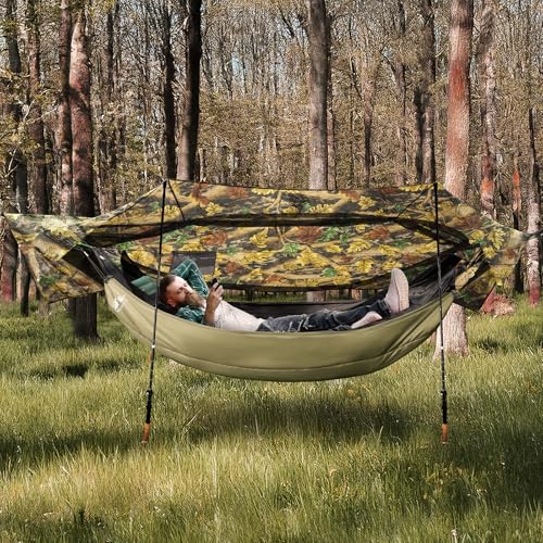 Image of Night Cat Camping Hammock Tent: Lightweight Portable 4 in 1 Hammock with Rain Tarp and Mosquito Net for Hiking Jungle Outdoor